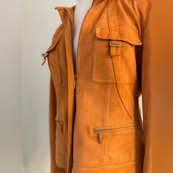 Lafayette 148 New York Orange Leather Jacket - Picture 8 of 14